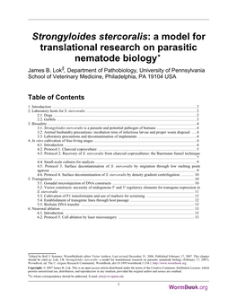 Strongyloides Stercoralis: a Model for Translational Research on Parasitic Nematode Biology* James B