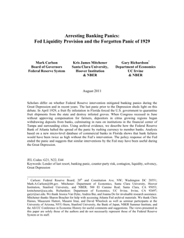 Arresting Banking Panics: Fed Liquidity Provision and the Forgotten Panic of 1929