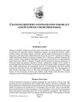 Changing Refinery Configuration for Heavy and Synthetic Crude Processing