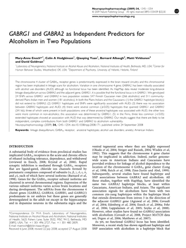 GABRG1 and GABRA2 As Independent Predictors for Alcoholism in Two Populations