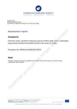 Pandemrix, INN-Influenza Vaccine (H1N1)V