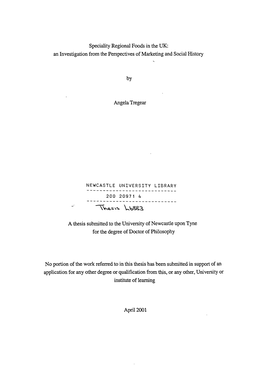 Speciality Regional Foods in the UK: an Investigation from the Perspectives of Marketing and Social History