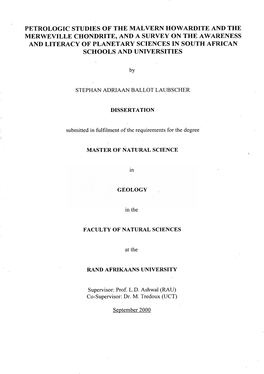 Petrologic Studies of the Malvern Howardite and the Merweville