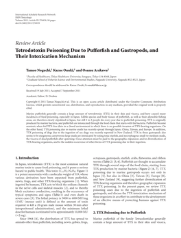 Tetrodotoxin Poisoning Due to Pufferfish and Gastropods, and Their Intoxication Mechanism