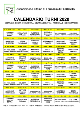 COPPARO 2020 Etc Modello TURNI