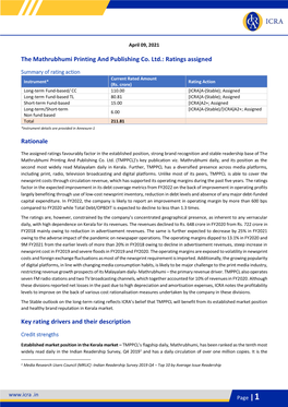 The Mathrubhumi Printing and Publishing Co. Ltd.: Ratings Assigned Rationale Key Rating Drivers and Their Description