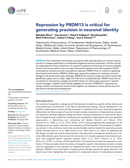 Repression by PRDM13 Is Critical for Generating Precision in Neuronal