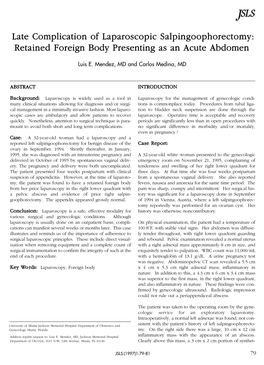 Late Complication of Laparoscopic Salpingoophorectomy: Retained Foreign Body Presenting As an Acute Abdomen