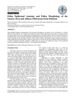 Foliar Epidermal Anatomy and Pollen Morphology of the Genera Alcea and Althaea (Malvaceae) from Pakistan