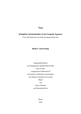 Königliche Steindenkmäler in Den Tempeln Ägyptens Band I: Auswertung