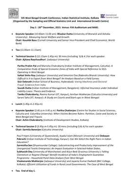 5Th West Bengal Growth Conference, Indian Statistical Institute, Kolkata (Organised by the Sampling and Official Statistics Unit and International Growth Centre)