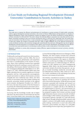 A Case Study on Evaluating Regional Development-Oriented Universities' Contribution to Society Activities in Turkey