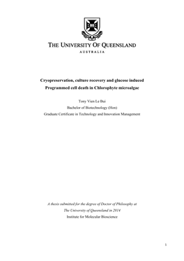 Cryopreservation, Culture Recovery and Glucose Induced Programmed Cell Death in Chlorophyte Microalgae