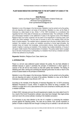 Plant-Based Mediation Contribution to the Settlement of Cases at the Court