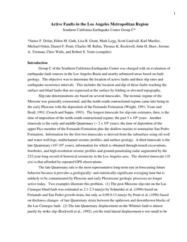 Active Faults in the Los Angeles Metropolitan Region Southern California Earthquake Center Group C*