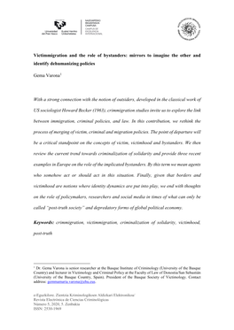 Victimmigration and the Role of Bystanders: Mirrors to Imagine the Other and Identify Dehumanizing Policies Gema Varona1 with A