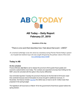 AB Today – Daily Report February 27, 2019