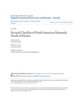 Revised Checklist of North American Mammals North of Mexico J