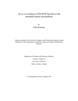 An In-Vivo Analysis of SLMAP Function in the Postnatal Mouse Myocardium