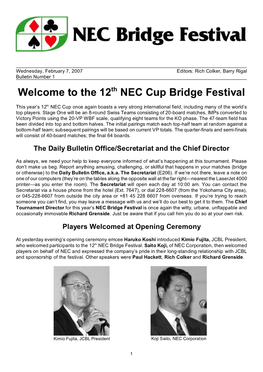 The 12 NEC Cup Bridge Festival