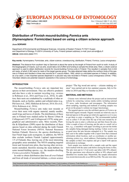 Distribution of Finnish Mound-Building Formica Ants (Hymenoptera: Formicidae) Based on Using a Citizen Science Approach
