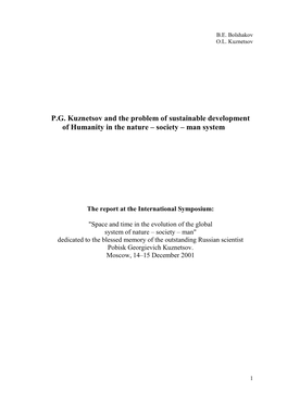 PG Kuznetsov and the Problem of Sustainable Development