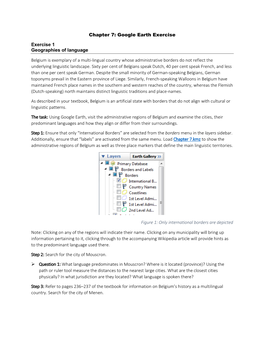 Chapter 7: Google Earth Exercise Exercise 1 Geographies of Language Belgium Is Exemplary of a Multi-Lingual Country Whose Admini