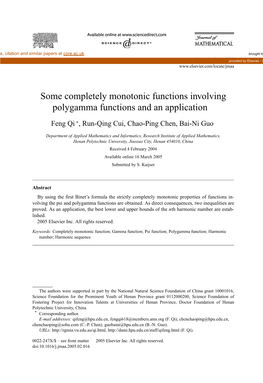 Some Completely Monotonic Functions Involving Polygamma Functions and an Application ✩