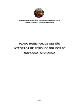 Plano Municipal De Gestão Integrada De Resíduos Sólidos De Nova Guataporanga
