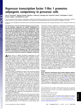 Repressor Transcription Factor 7-Like 1 Promotes Adipogenic Competency in Precursor Cells