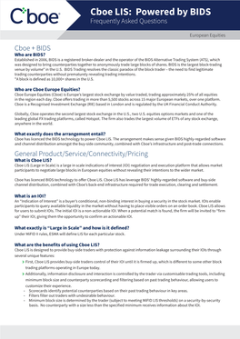 Cboe LIS: Powered by BIDS Frequently Asked Questions