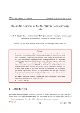 Stochastic Behavior of South African Rand Exchange Rate