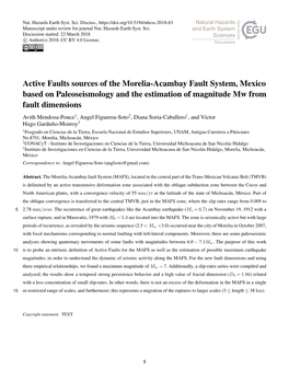 Active Faults Sources of the Morelia-Acambay Fault System