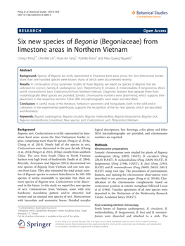 Six New Species of Begonia (Begoniaceae) from Limestone Areas in Northern Vietnam Ching-I Peng1*, Che-Wei Lin2, Hsun-An Yang1, Yoshiko Kono1 and Hieu Quang Nguyen3