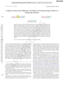 Collective Narcissism Moderates the Effect of In-Group Image Threat on Intergroup Hostility