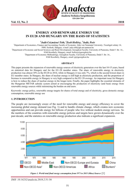 Energy and Renewable Energy Use in Eu28 and Hungary on the Basis of Statistics