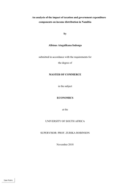 An Analysis of the Impact of Taxation and Government Expenditure Components on Income Distribution in Namibia by Albinus Atugali