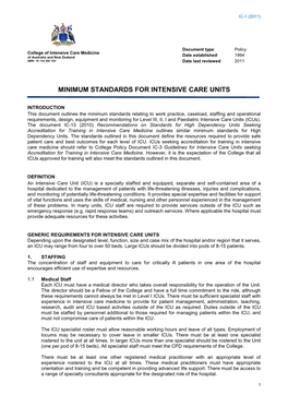 Minimum Standards for Intensive Care Units