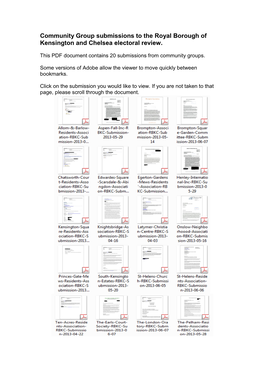 Community Group Submissions to the Royal Borough of Kensington and Chelsea Electoral Review