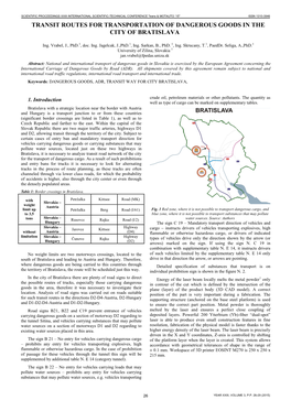 Transit Routes for Transportation of Dangerous Goods in the City of Bratislava