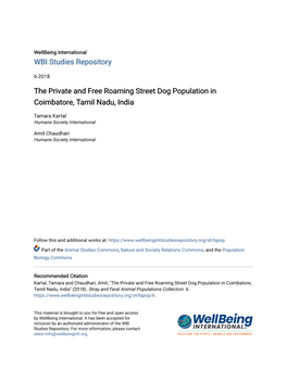 The Private and Free Roaming Street Dog Population in Coimbatore, Tamil Nadu, India