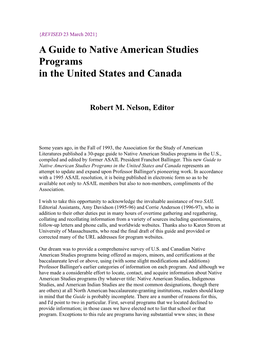 Guide to Native American Studies Programs in the United States and Canada