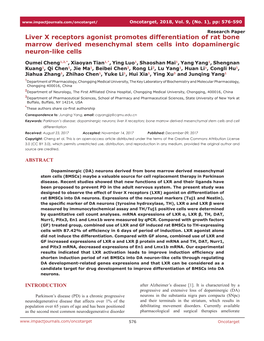 Liver X Receptors Agonist Promotes Differentiation of Rat Bone Marrow Derived Mesenchymal Stem Cells Into Dopaminergic Neuron-Like Cells