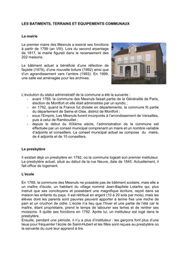 Les Batiments, Terrains Et Equipements Communaux