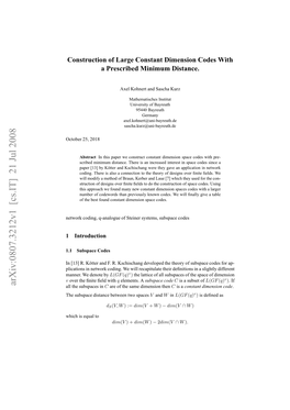 Construction of Large Constant Dimension Codes with A