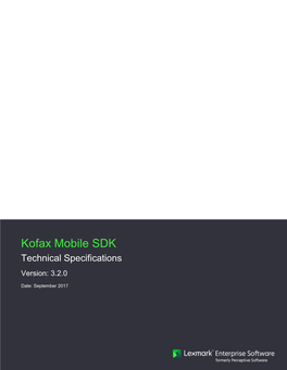 Kofax Mobile SDK 3.2.0 Technical Specifications
