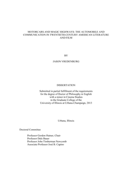 The Automobile and Communication in Twentieth-Century American Literature and Film