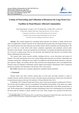 A Study of Networking and Utilization of Resources for Long-Term Care