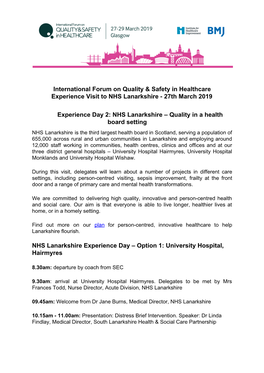 27Th March 2019 Experience Day 2: NHS Lanarkshire