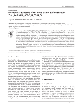 The Modular Structure of the Novel Uranyl Sulfate Sheet in [Co(H O) ] [(UO ) (SO ) (H O)](H O)